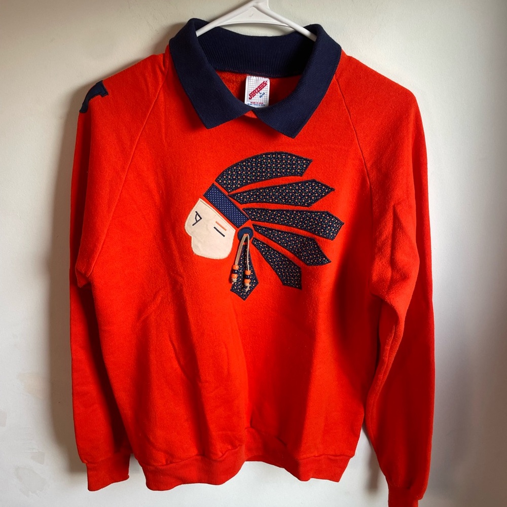 Vintage Jerzees Handmade Quilted Stitched University of Illinois Chief Crewneck